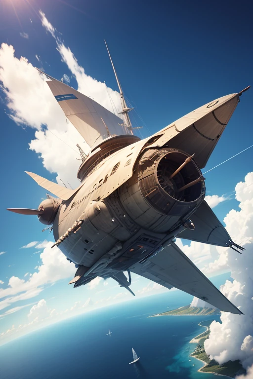 armored airship Futuristic wind Angle from the air