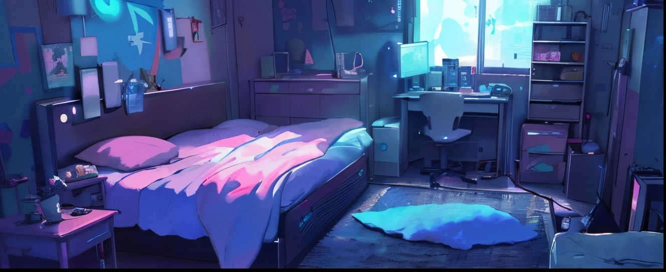 (((There is a bed in a room illuminated by the sun......))), cyberpunk teenager bedroom, personal room background,((( Cyberpunk bedroom during daytime))), cyberpunk childrens bedroom, Anime Background Art, Bright bedroom, in a cyberpunk themed room, Anime Background, Bedroom background, brightly lit room, rpg maker style bedroom, Cozy room, anime aesthetic, The Cyberpunk Apartment, bedroom in studio ghibli、High illumination、(((brightly lit room)))、bright light room