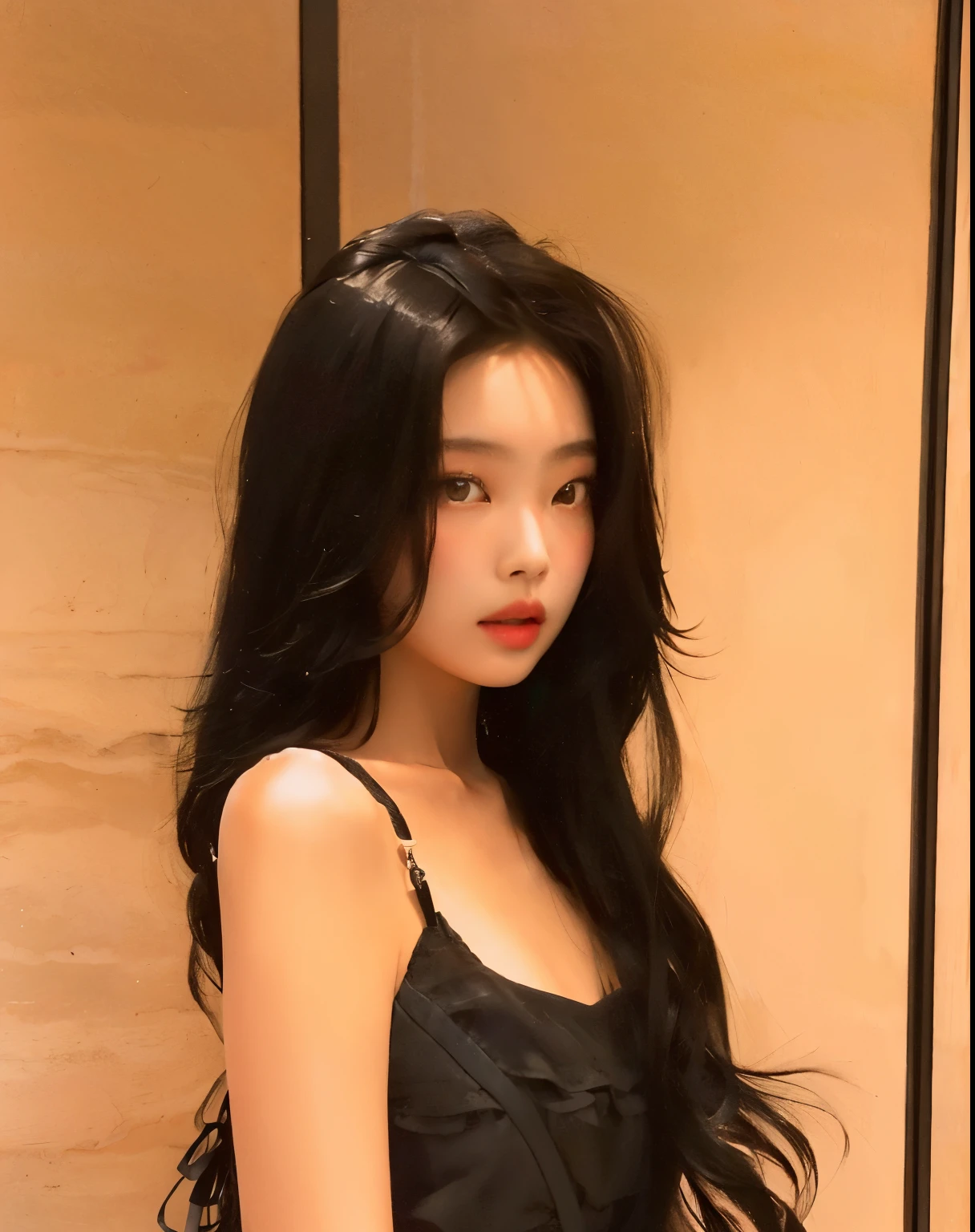 um close up de uma mulher com um vestido preto posando para uma foto,  coreana, Mulher sul-coreana bonita, linda mulher coreana jovem, mulher coreana jovem bonita, Ulzzang, Heonhwa Choe, Jinyoung Canela, cruel korean goth girl, Xintong Chen, Gongbi, Xision Wu, jennie blackpink, Mulher coreana, Wenfei Ye