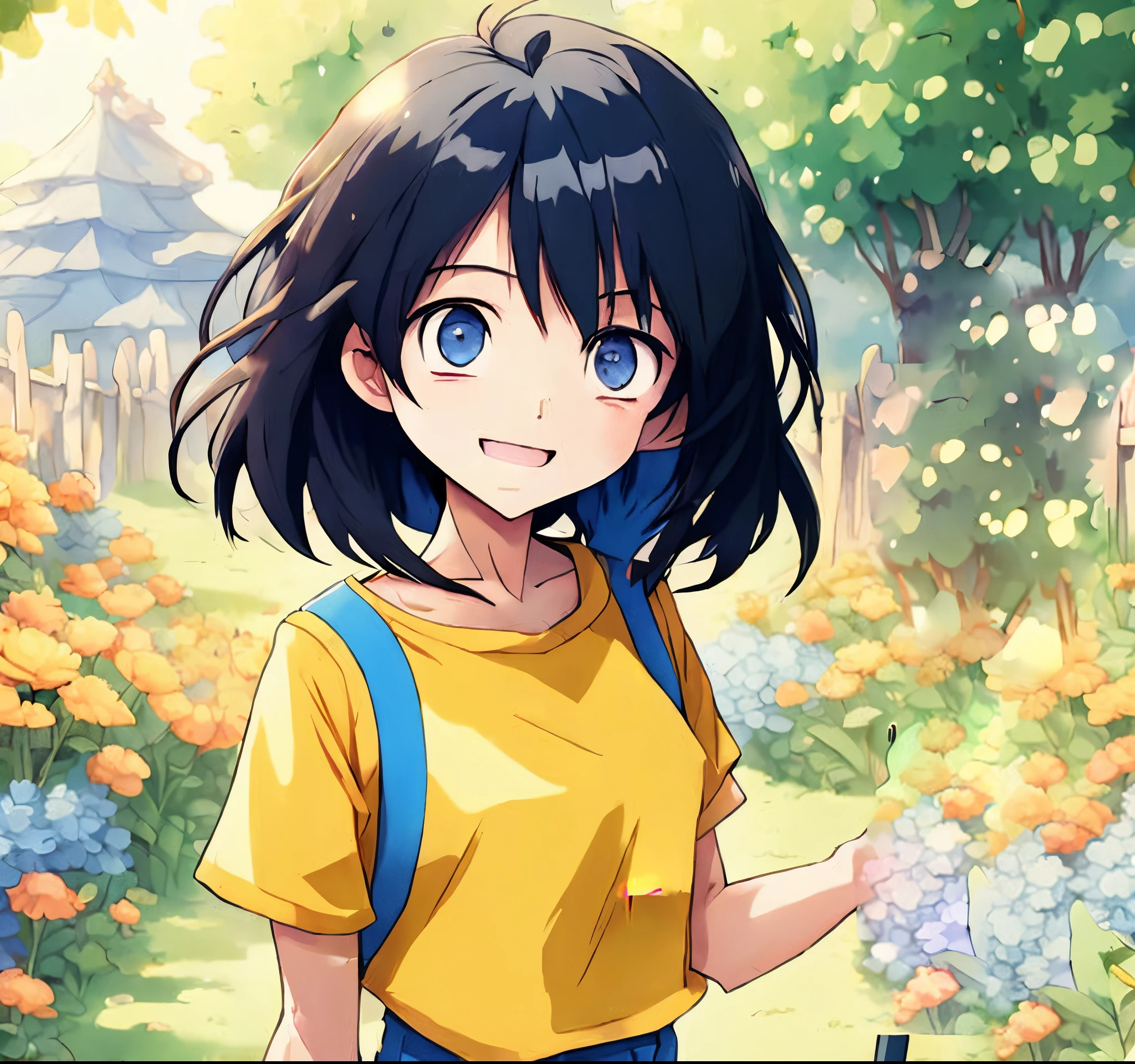 eBlue eyes、Yellow shirt、Anime girl holding mobile phone, Anime cute art style, Anime visuals of a cute girl, up of young anime girl, Cute Anime Girls, Anime style 4k, The best girl in anime, pretty anime girl, Beautiful anime girls, Portrait of a cute anime girl, An anime girl, anime style portrait, High quality anime art style