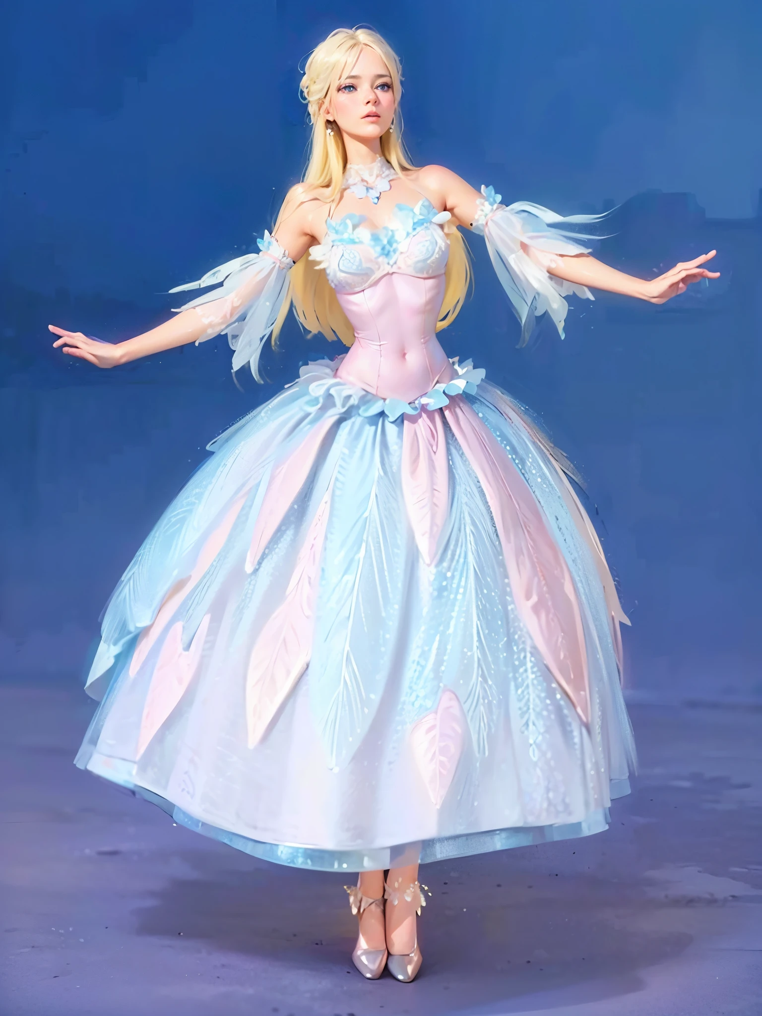 Sexy barbie wear pink and light blue gown blonde long hair, barbie swan lake, masterpiece, best quality:1.2),(8k,highres,RAW photo,realistic,photo-realistic:1.3),(detailed skin texture,detailed cloth texture,beautiful detailed face:1.25),professional lighting,photon mapping,beautiful soft light,radiosity,physically-based rendering,model shoot style, model shoot style, (extremely detailed CG unity 8k wallpaper), full shot body photo of the most beautiful artwork in the world, complex 3d render ultra detailed, looking at viewer, 18 yo, wet hair, real human skin, vibrant details, hyperrealistic, beautiful, octane render, 8k, best quality, masterpiece, an extremely delicate and beautiful, extremely detailed ,CG ,unity ,wallpaper, (realistic, photo-realistic:1.37),Amazing, finely detail, masterpiece,best quality,official art, extremely detailed CG unity 8k wallpaper ,extreme detailed eyes, (perfect face), shiny skin, colorful, highest detailed, vibrant colors, ultra high res, (high contrast), intricate
