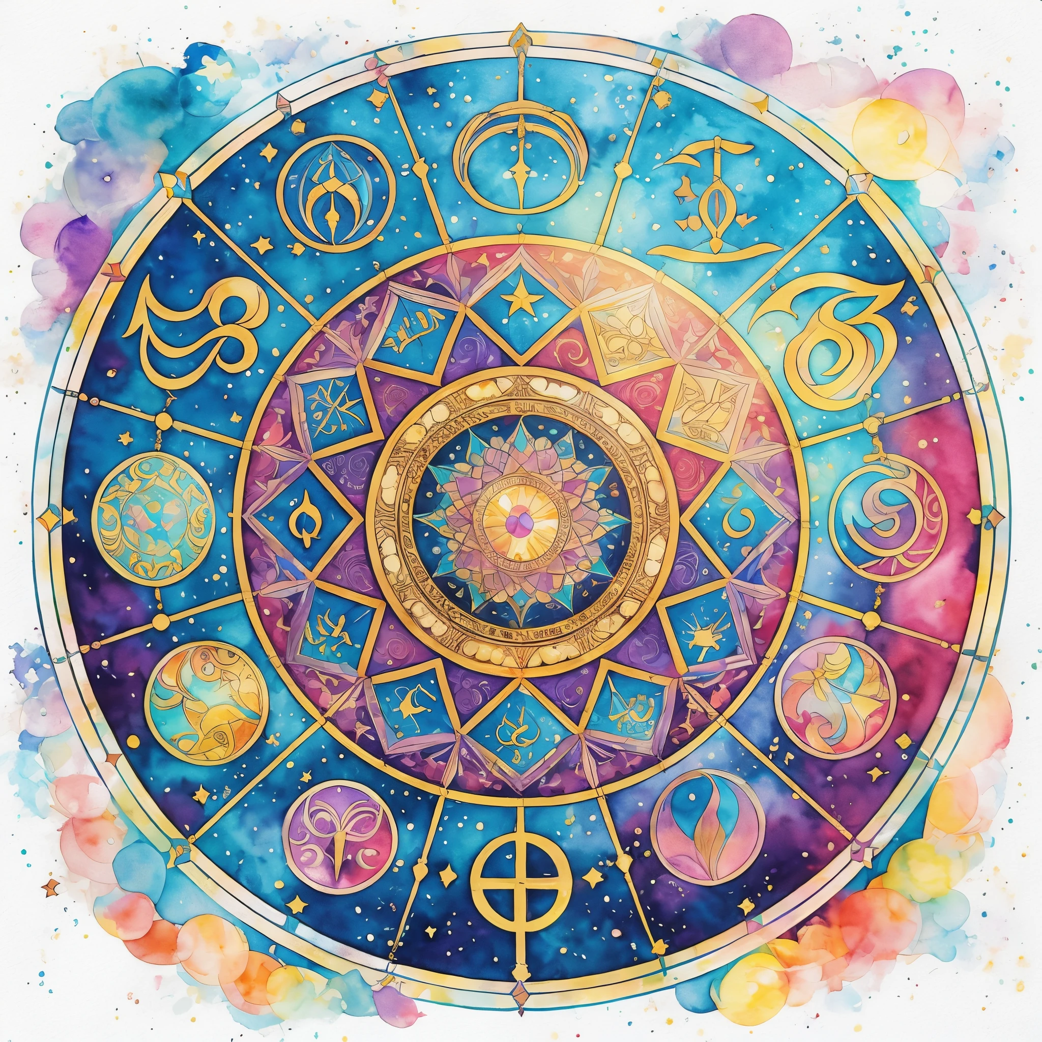 zodiac signs in a circle with watercolor background, geometria e astrologia, astrologia, Zodiac Sign, zodiac signs, cosmos celeste, Cosmic Colorido Last Moongate, magical sigils, Intrincado espectro Wiccano, zodiac libra sign, Anime Art Nouveau Cosmic Display, Jen Bartel, regulador celeste, esquema de cores celestiais, mystical cosmic messenger, ornate gilded cosmic machine, mythical cosmic shrine