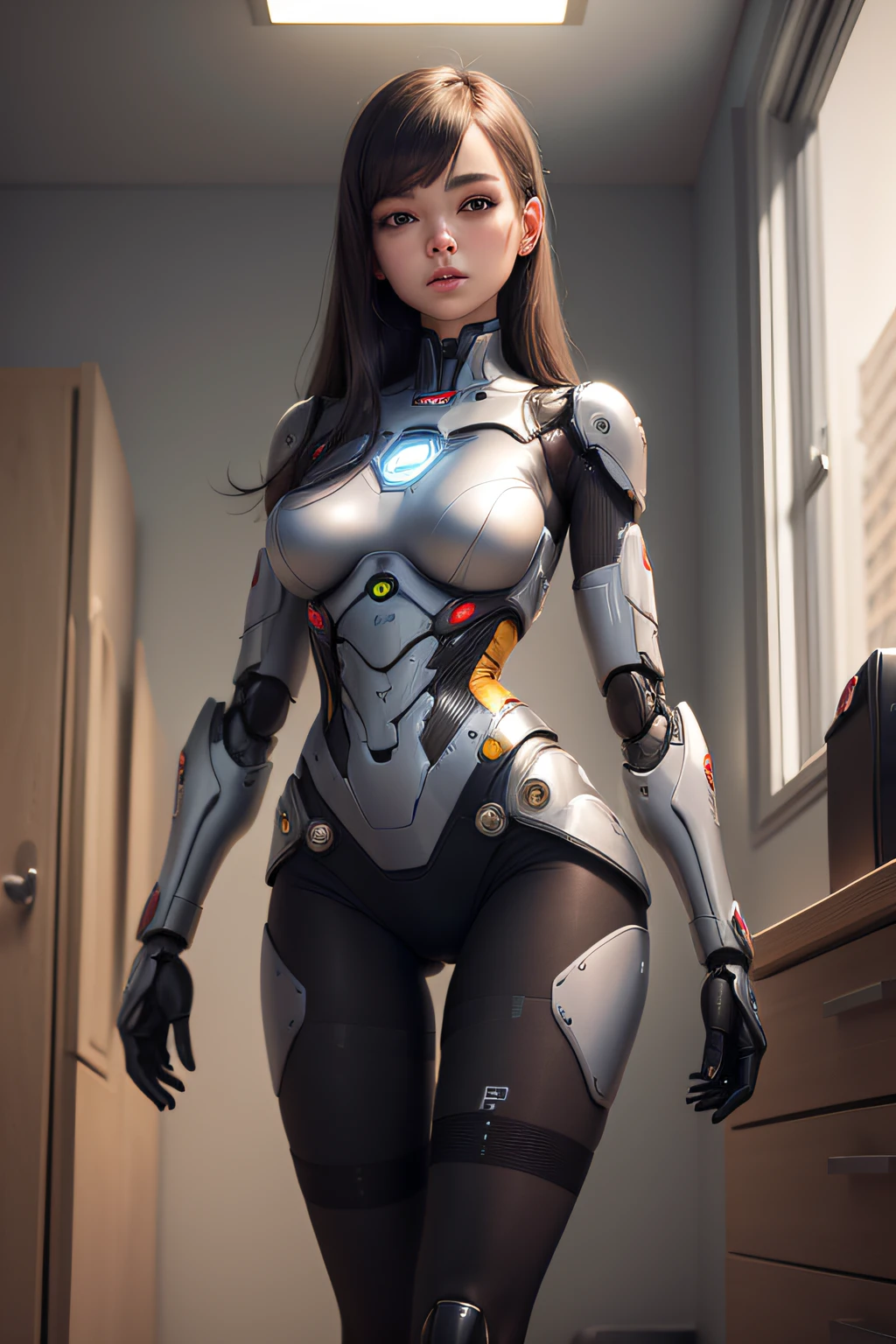 Woman transformed into a robot Mechanical body The background is the living room, screaming, UHD, retina, masterpiece, accurate, anatomically correct, textured skin, super detail, high details, high quality, award winning, best quality, highres