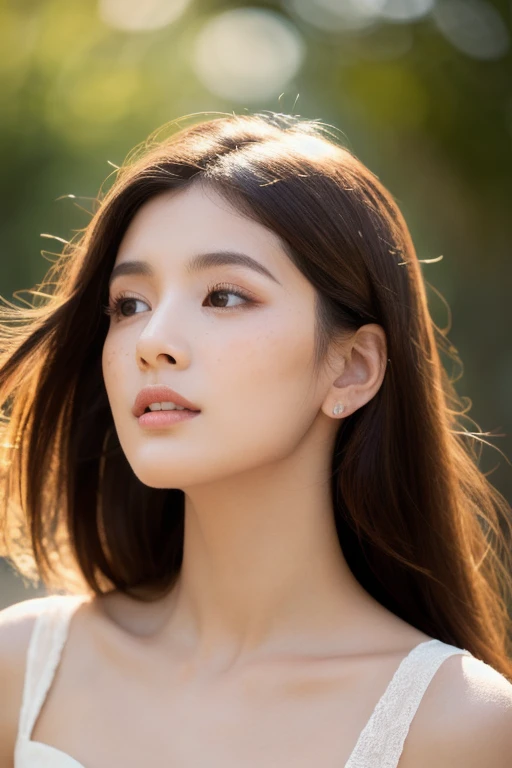 (bestquality,10,10,highres,masterpiece:1.2),ultra-detail,(Realistic,photorealistic portrait,photo-realistic:1.37),beautiful detail eyes,Beautifully detailed lips,very detailed eyes and face,long eyelashes,pale skin,pale freckles,Honey buds,HDR,UHD,studio light,vibrant colours,Curly brown hair,Honey Highlights,Strong jaw,Features of women,Victoria's angel wings's Secret,Floating fabric dress,Silhouette that is mindful of the body,Ethereal glow,Soft and delicate makeup,Straight posture,A dreamy and captivating gaze,delicious hands,Long and slender fingers,Lush eyelashes,professional, portrait,Light pastel palette,Soft and gentle light,Delicate backlighting,gleaming skin,artistry,delicate,lissome.