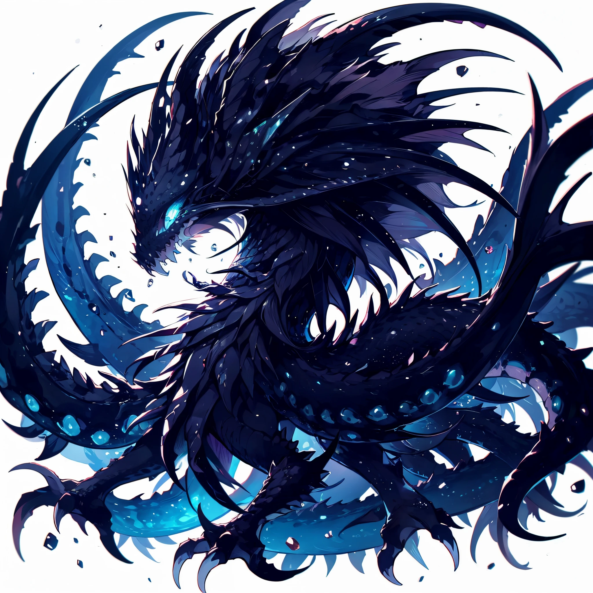 charybdis. Female Dragon. deep sea fish element. furryfemale. black body. Stinging. sharp teeth. Luminous. luminescent organ. Tentacles. anime style.