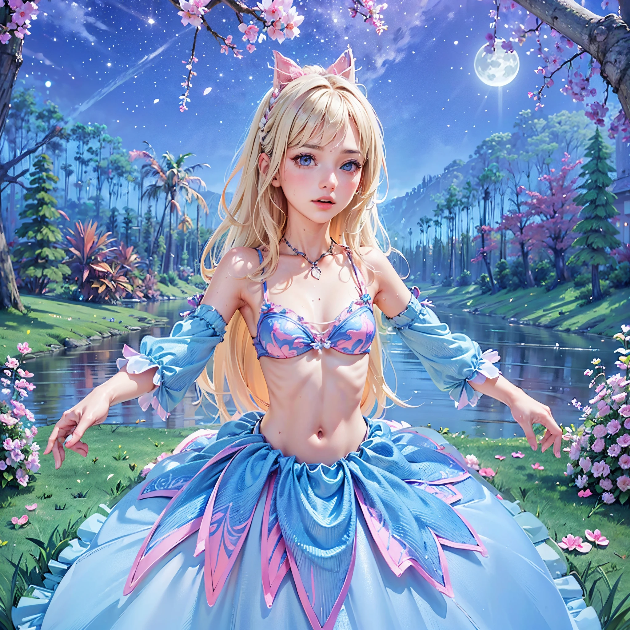 Sexy barbie wear pink and light blue gown blonde long hair and blue fairy wings, barbie swan lake, forest and lake background, round moon, masterpiece, best quality:1.2),(8k,highres,RAW photo,realistic,photo-realistic:1.3),(detailed skin texture,detailed cloth texture,beautiful detailed face:1.25),professional lighting,photon mapping,beautiful soft light,radiosity,physically-based rendering,model shoot style, model shoot style, (extremely detailed CG unity 8k wallpaper), full shot body photo of the most beautiful artwork in the world, complex 3d render ultra detailed, looking at viewer, 18 yo, wet hair, real human skin, vibrant details, hyperrealistic, beautiful, octane render, 8k, best quality, masterpiece, an extremely delicate and beautiful, extremely detailed ,CG ,unity ,wallpaper, (realistic, photo-realistic:1.37),Amazing, finely detail, masterpiece,best quality,official art, extremely detailed CG unity 8k wallpaper ,extreme detailed eyes, (perfect face), shiny skin, colorful, highest detailed, vibrant colors, ultra high res, (high contrast), intricate