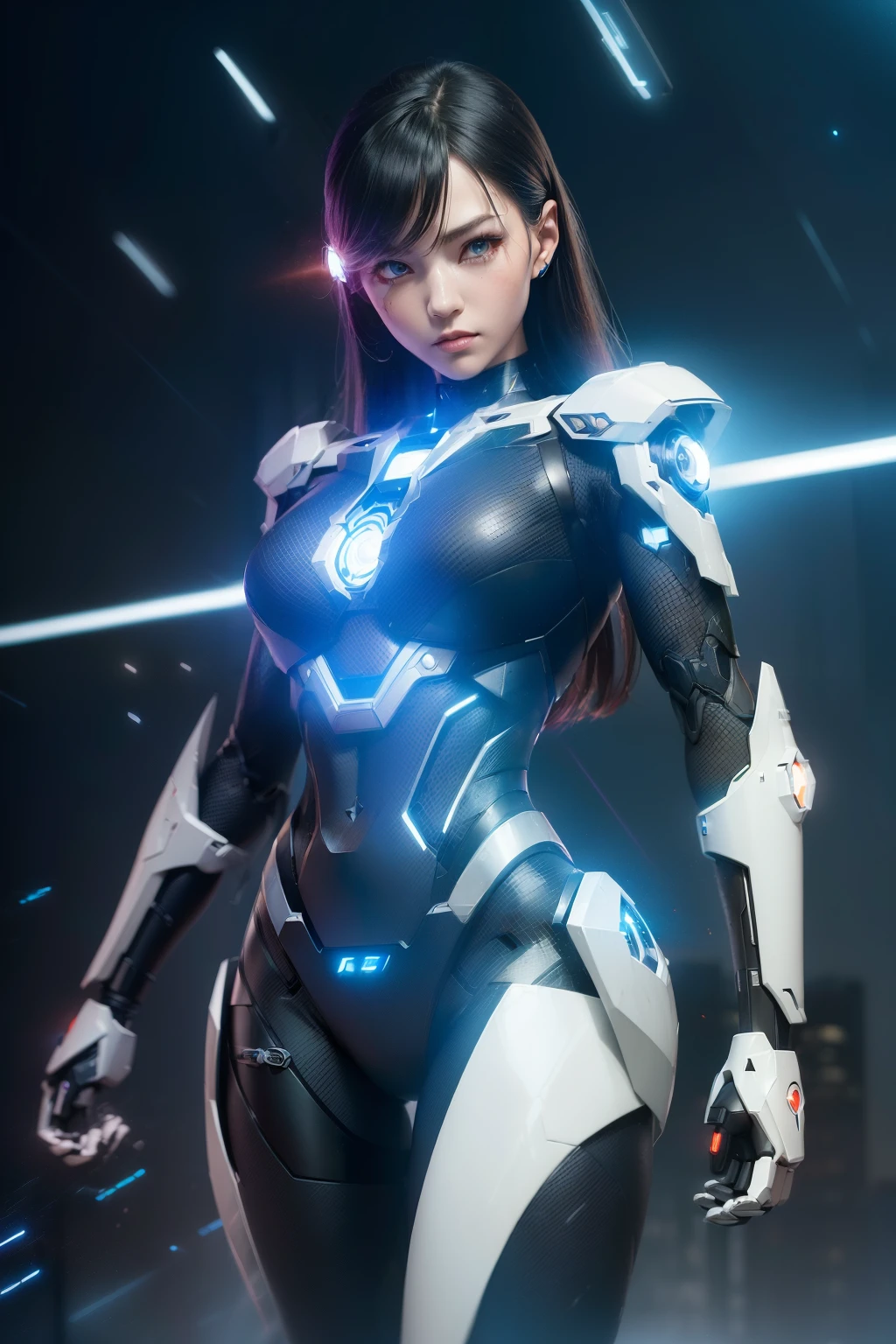 ((cyborg girl in dark suit mecha iron futuristic orned armor modern simplified elegant (((aethereal aesthetic style::1))) by Raymond Swanland ), RTX, SSAO, HBAO, Reflecting Neon Colors, Fujifilm XT3, Natural colors ), ((movement:1.4)), Accent Lighting, Starry Night, (depth)