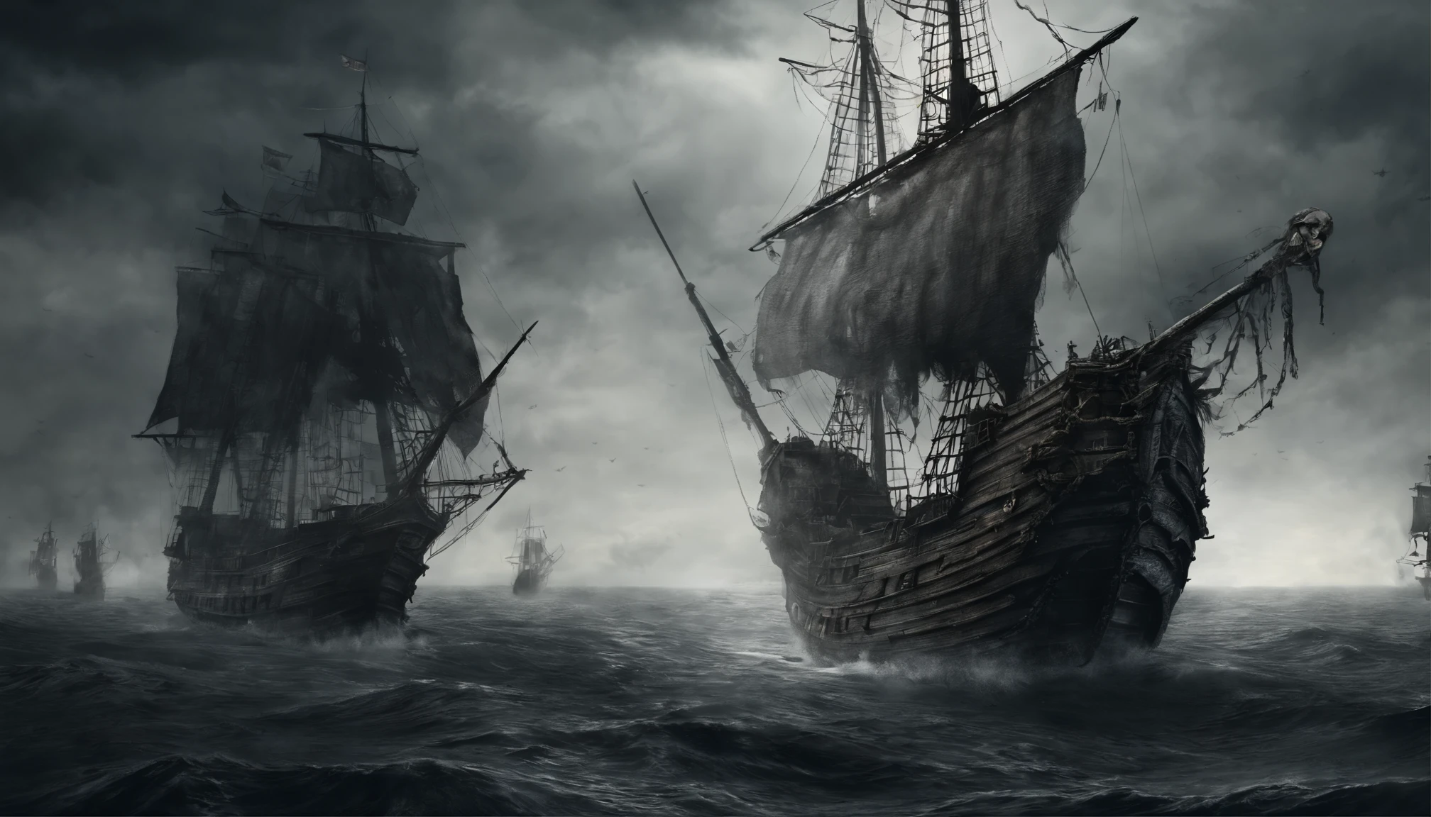 Pirate ship fighting another pirate ship