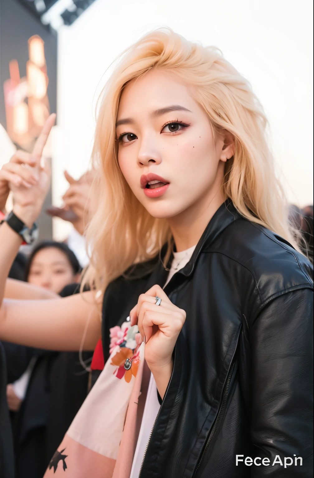 a close-up of a person holding a cell phone near a crowd, Parque Roseanne do Blackpink, jossi do rosa preto, Retrato de Jossi de Blackpink, Lalisa Manoban do Blackpink, jisoo do rosa preto, Jisoo do Blackpink, maquiagem sul-coreana popular, Retrato Jisoo Blackpink, rosa preto, Jinyoung Canela, Lalisa Manobal, TaeJune Kim, maquiagem coreana popular