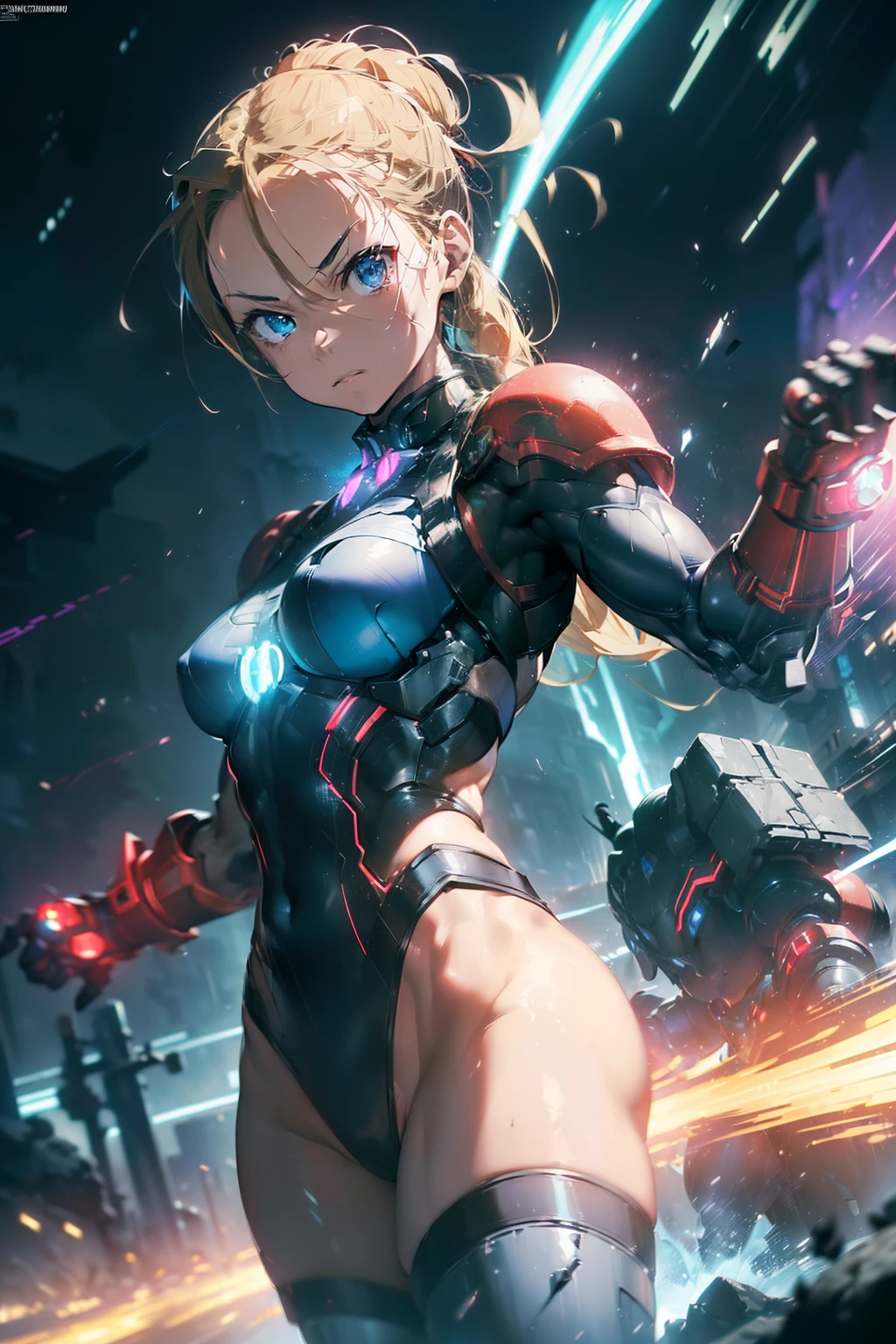 ((Cammy (Street Fighter) in dark suit mecha iron futuristic orned armor modern simplified elegant (((aethereal aesthetic style::1))) by Raymond Swanland ), RTX, SSAO, HBAO, Reflecting Neon Colors, Fujifilm XT3, Natural colors ), ((movement:1.4)), Accent Lighting, Starry Night, (depth)