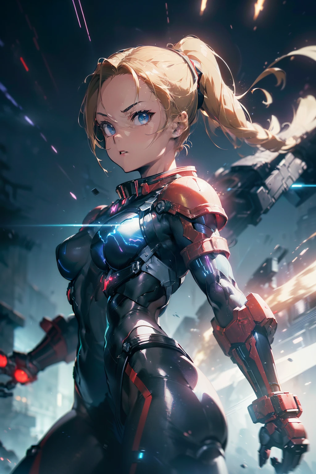 ((Cammy (Street Fighter) in dark suit mecha iron futuristic orned armor modern simplified elegant (((aethereal aesthetic style::1))) by Raymond Swanland ), RTX, SSAO, HBAO, Reflecting Neon Colors, Fujifilm XT3, Natural colors ), ((movement:1.4)), Accent Lighting, Starry Night, (depth)