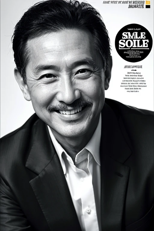 esquire cover,Ken Watanabe,black-and-white,a smile,Uncle