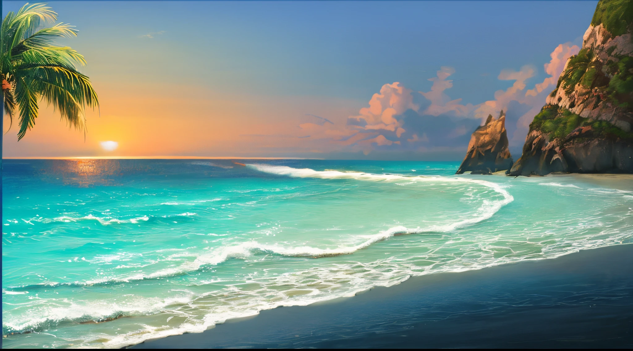 Masterpiece, best quality, beach background, anime style