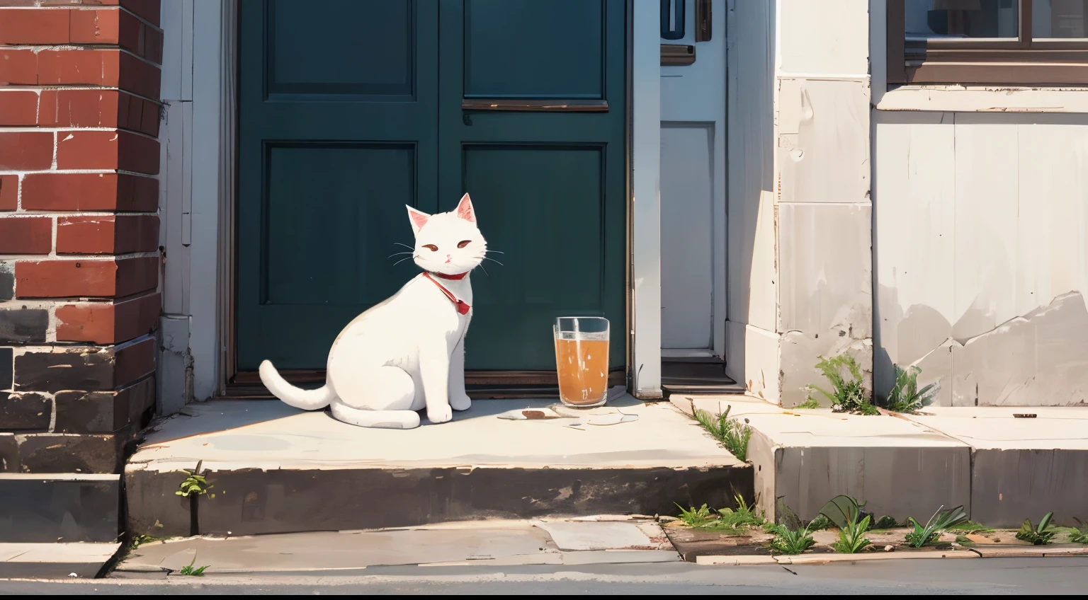 A cute cat,on a street.drink milk