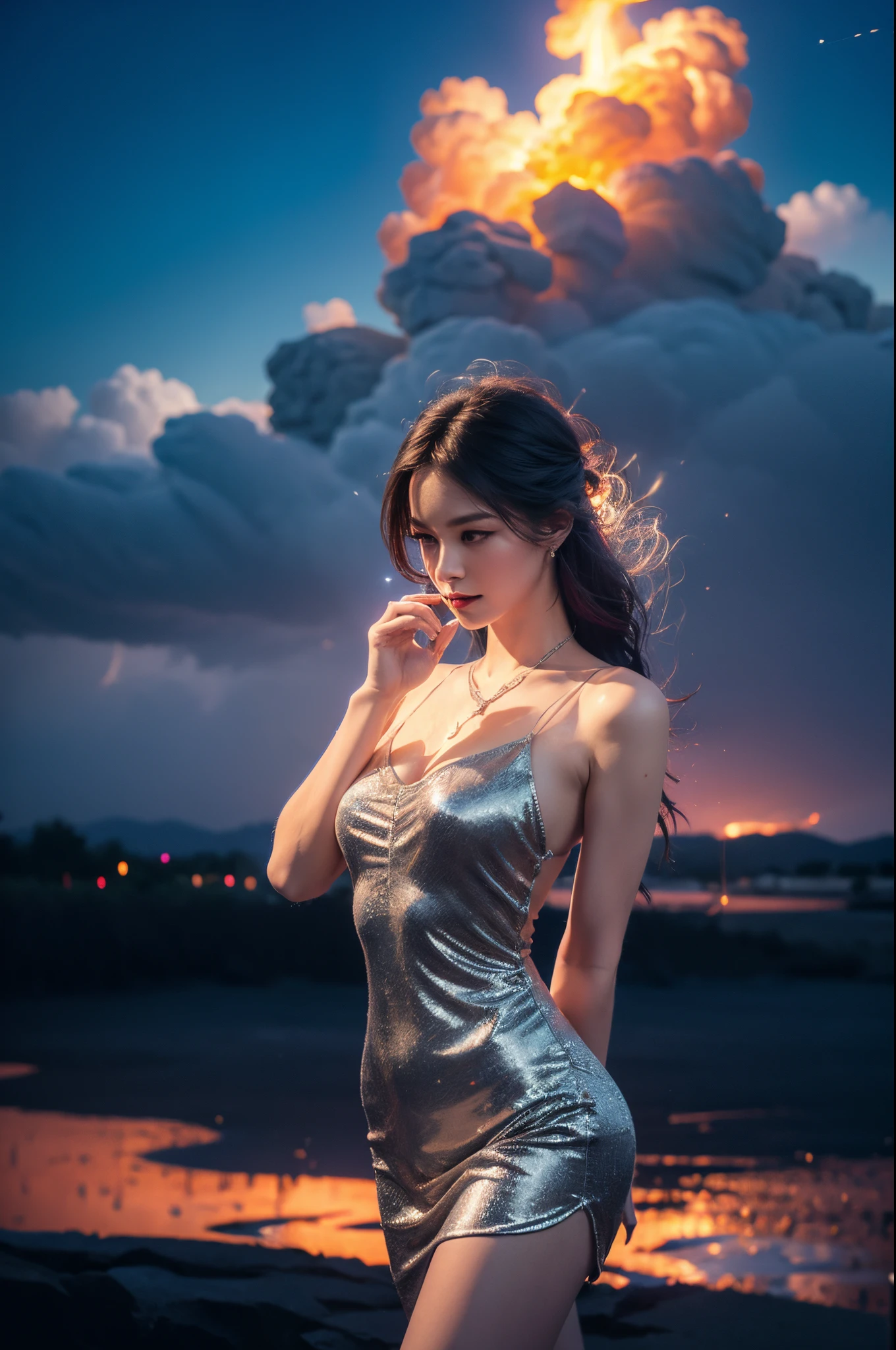 Beutiful women, comfortable atmosphere, intricately details, soft focus, minimalism and maximalism,slight light,Sparkling,Fantasy punk, Sweet and sexy, artistic, smokes, Sateen, amazing depth,Yoshitaka Amano,Emily Kyle, Jeremy Geddes, Sam Spratt, (Duality of Fire and Water:1.1), (fiery double exposure elements:1.1), A perfectly balanced masterpiece from the leader in real-time engineering