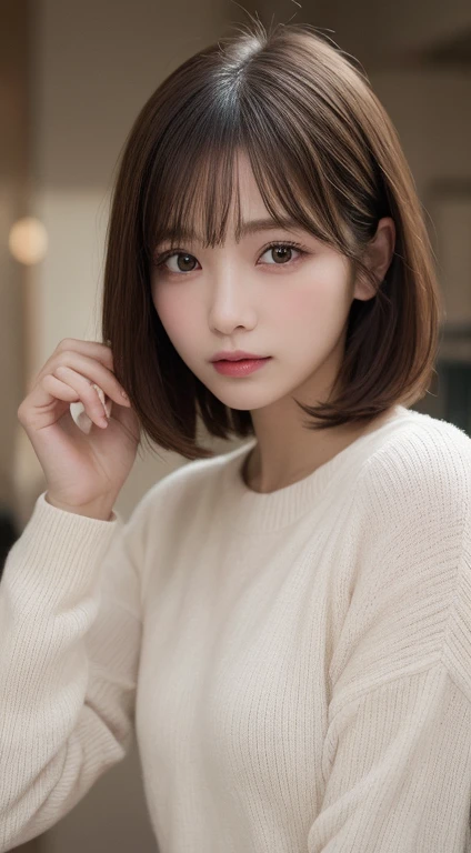 finely detail, hight resolution, hightquality、Perfect dynamic composition, Beautiful detailed eyes, Very Shorthair, Short bob hair、small tits、Natural Color Lip,Kamimei、Shibuya、college aged、1 persons、Transparent skin、Glowing hair、masutepiece, Best Quality, Illustration, Ultra-detailed, finely detail, hight resolution, 8K、The correct state of the human body、model poses、fully body photo、long-sleeve