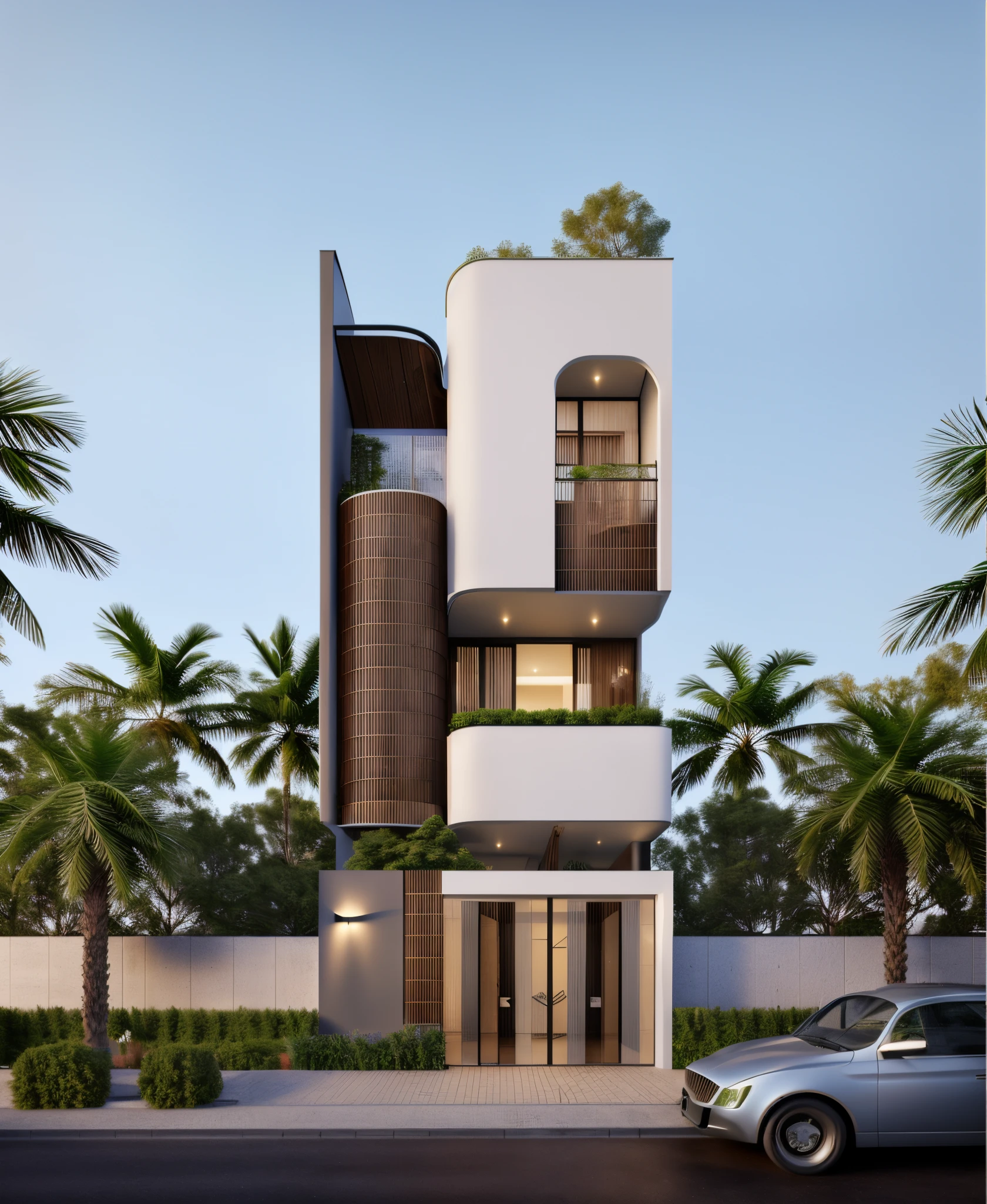 rendering of a modern residential townhouse, professional render, wide angle exterior 2023, highly detailed render, high quality rendering, realistic render, architectural render, high-quality render, detailed rendering, hyper-realistic render, hyper - realistic render, very realistic 3 d render, high render, realistic rendering, very realistic render