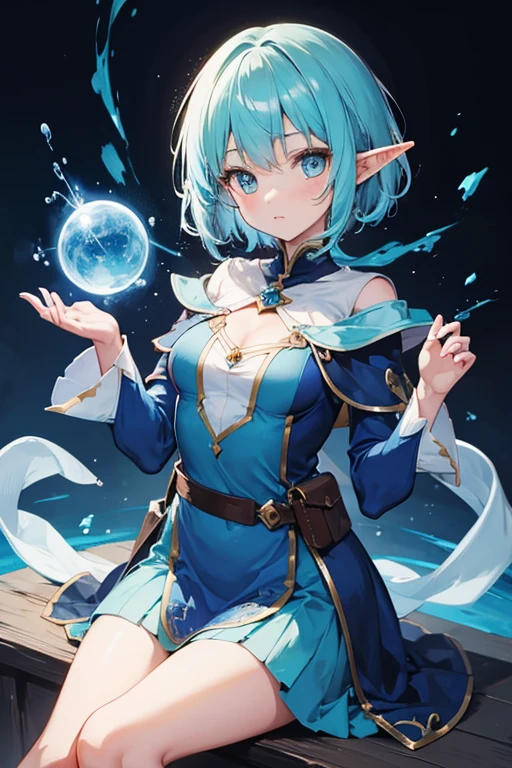 girl,elf,short hair blue,mage,cute,magic