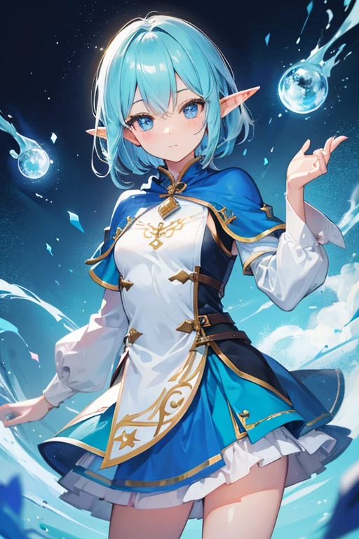 girl,elf,short hair blue,mage,cute,magic