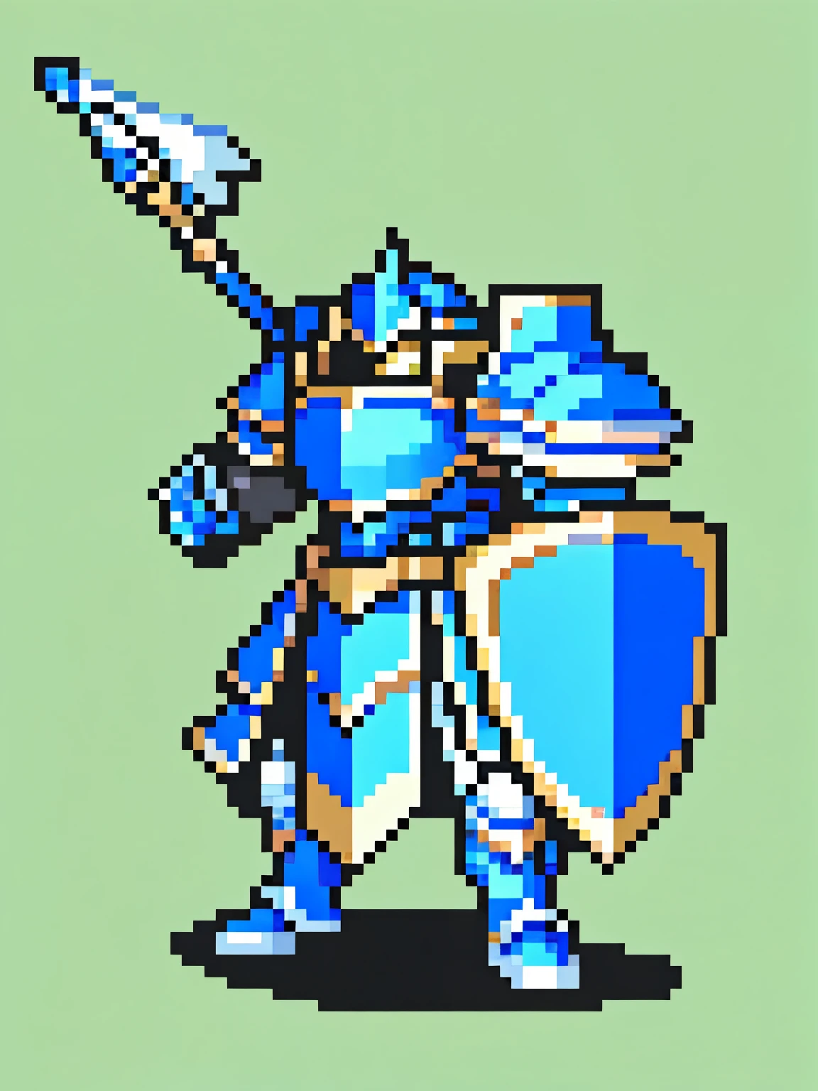 well-armored warrior class, large shield and spear in hand