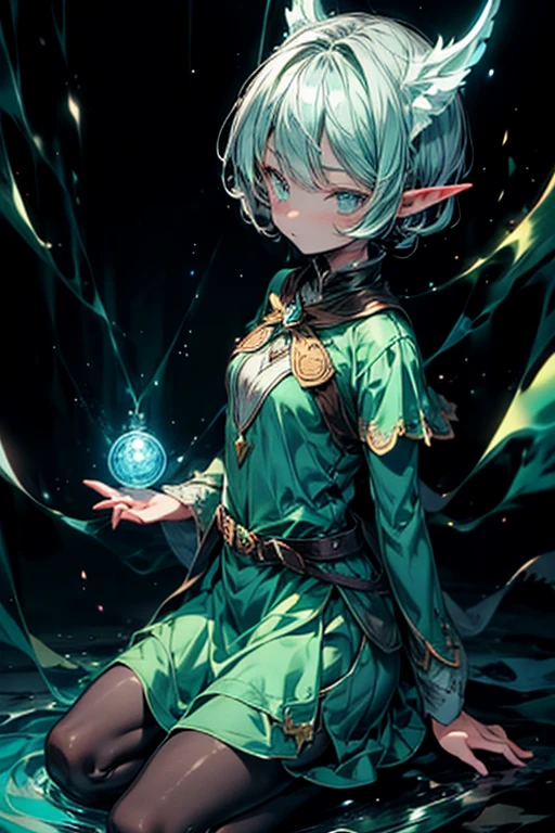 girl,elf,short hair blue,mage,cute,magic