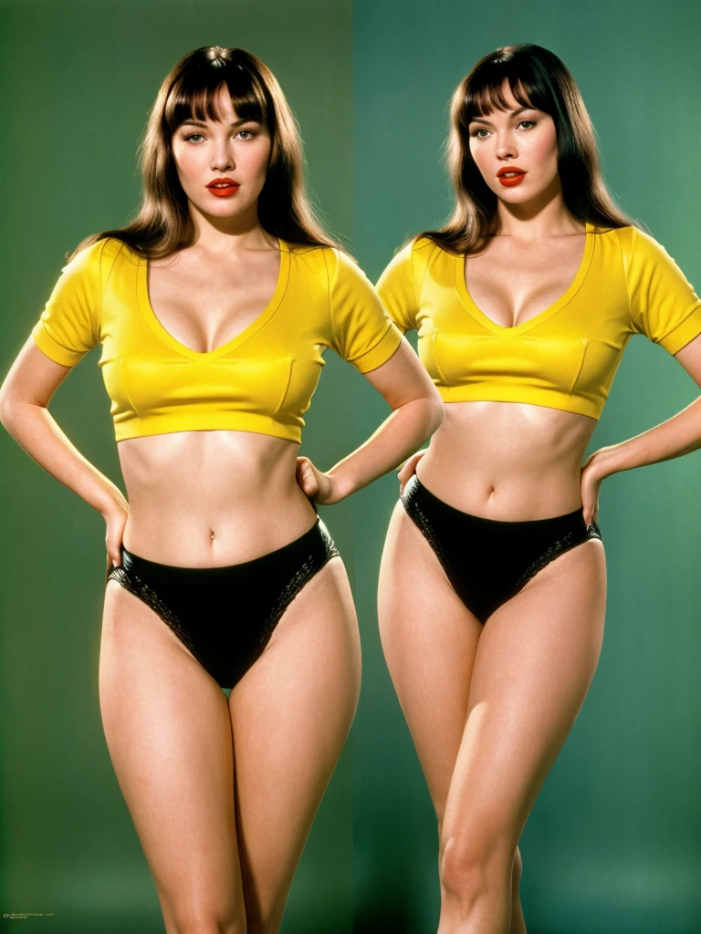 (full body shot, ultra-detailed, best quality, photorealistic:1.37, 4k, realistic, portrait, photography, jiggling Betty Page in Pulp Fiction, iconic pose, detailed facial features, vibrant colours, 35mm)