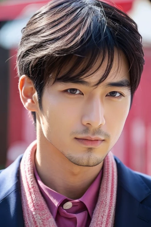 Handsome Japan Man,Portrait of the left half of the face,pinkish