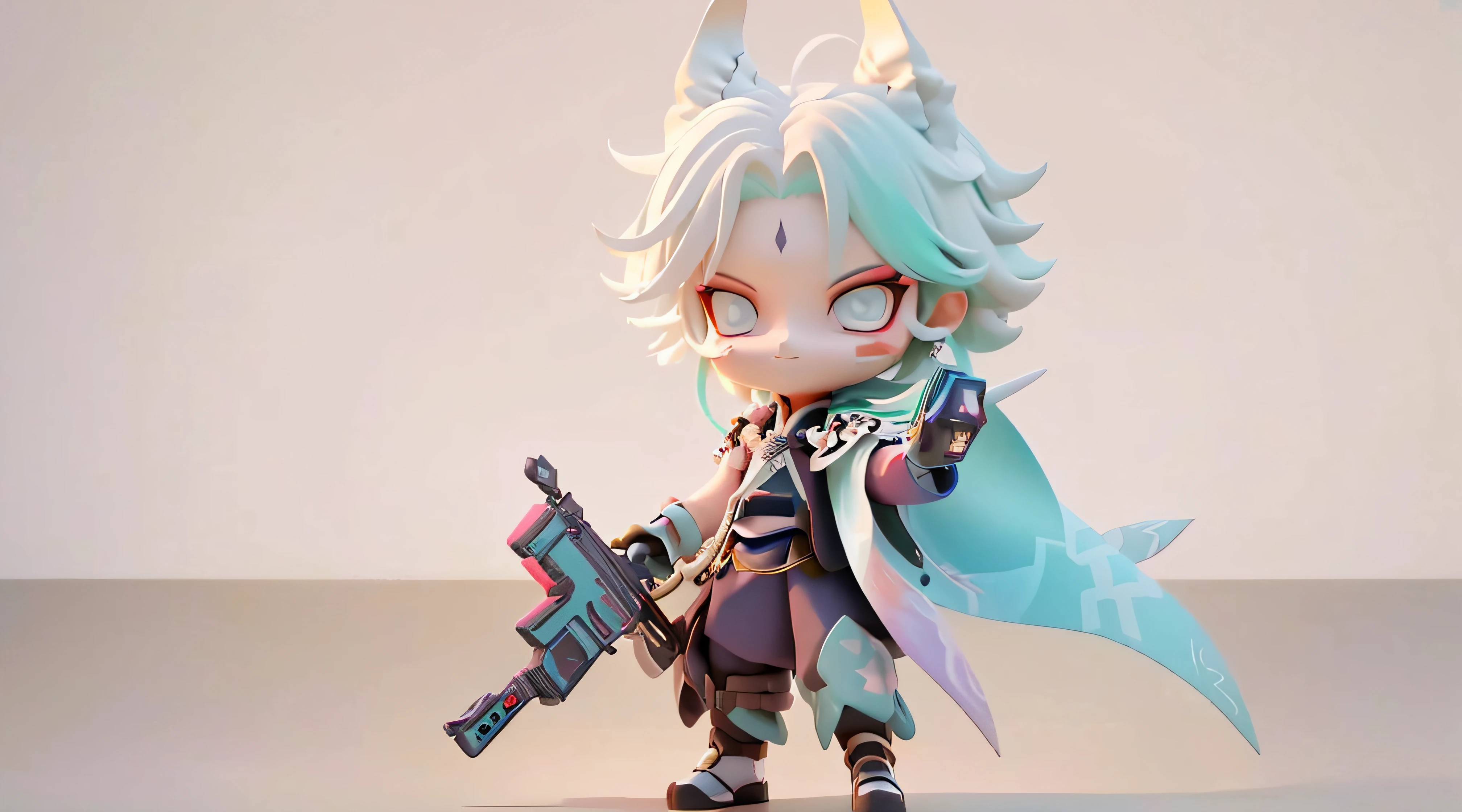 (Full body standing painting), 独奏, tmasterpiece，Best quality，8K，1人，gaming character，Best quality，tmasterpiece，Extrem，Mimic the appearance of a game character，《Peace elite》，beautidful eyes，(white backgrounid), simple backgound，巨作, Best quality at best, , Beautiful and detailed light, beautidful eyes, septum, holding a gun in her hand
