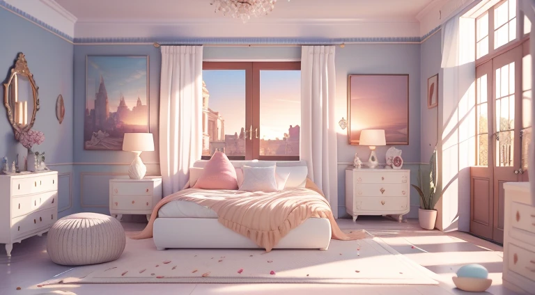 liveroom,sofe,hugging pillow,painting of a,Decorative style,Terrazzo,the setting sun,scenecy,Inside the room,4K,tmasterpiece,A high resolution,extremly intricate)(realistically:1.4),3D clay rendering,white backgrounid,c4d
