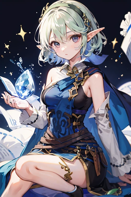 girl,elf,short hair blue,mage,cute,magic