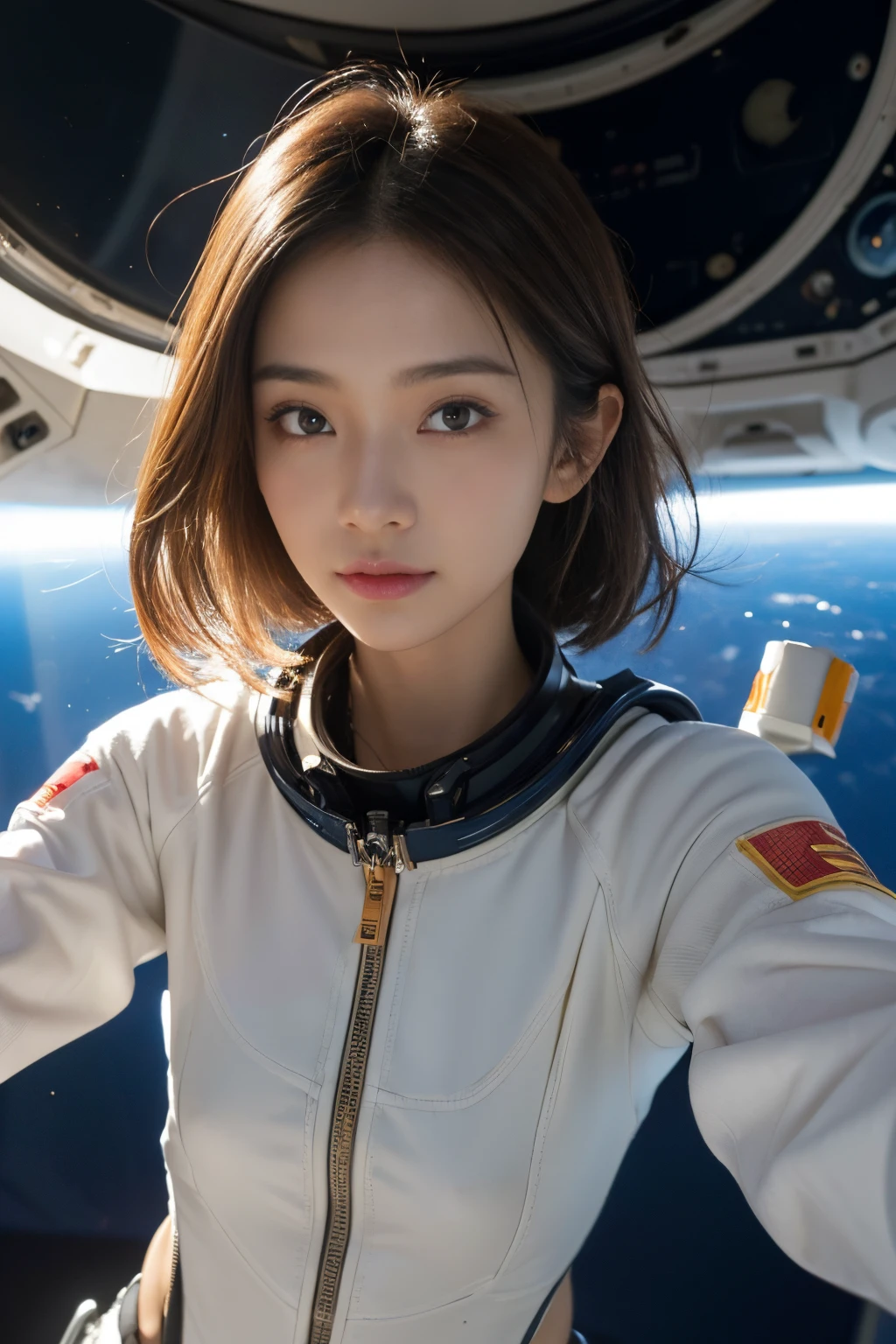 ((Best Quality)), ((masutepiece)), (Detailed), Perfect face,Emphasize your body line in zero gravity on the space station、Camel claws