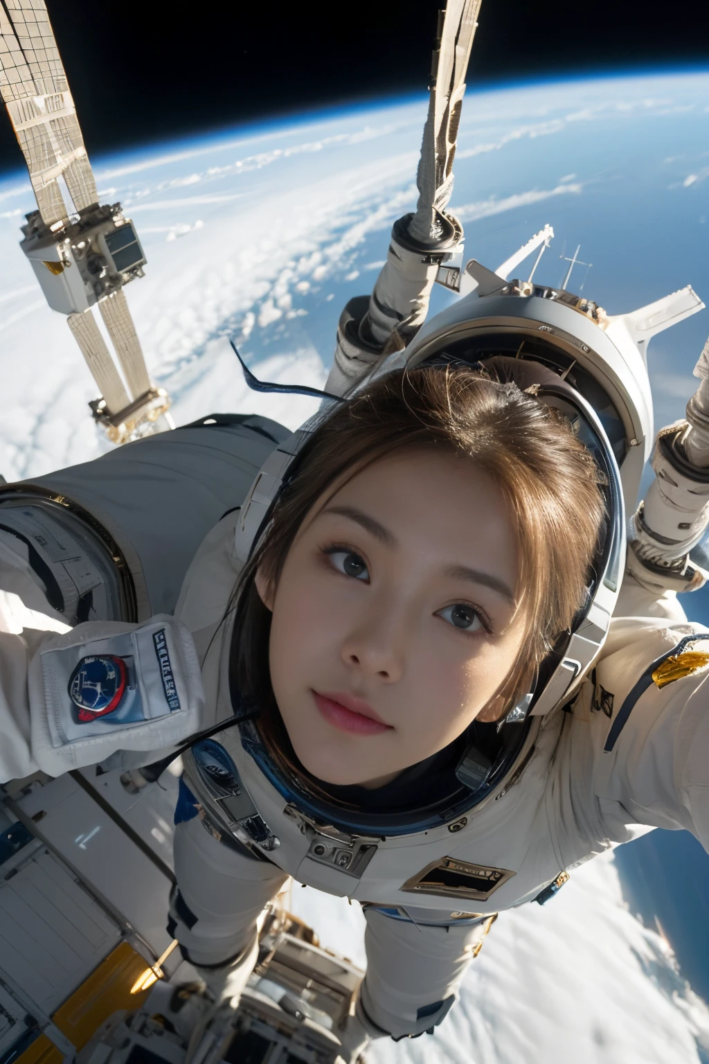 1girl, (photographic:1.3), (RAW photo:1.3), (ultra wide lens:1.3), (far shot:1.3), (selfie shot:1.3), ((n4dinen1cole)), (an astronaut taking selfie floating on space:1.4), soldier, spacesuit, rifle, fighting, war, battle, (helmet on:1.3), (infinite space behind her:1.3), (no gravity:1.1), soft lighting, film grain, Fujifilm XT3, dslr, masterpiece, best quality, realistic, high-quality, realistic works, ultra-high details, 8k uhd, real skin materials, <lora:add_detail:1>, <lora:LowRA:0.5>, astra militarum, imperial guard, wh40k, <lyco:whsororitas_v4:.3>, <lyco:ww1ger_v0.1:.7>, grey spacesuit, armor, detailed eyes, sharp focus, <lyco:Saint Celestine MK1 by CARAXES:.5>