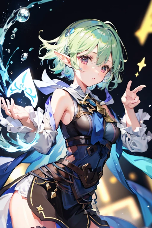 girl,elf,short hair blue,mage,cute,magic