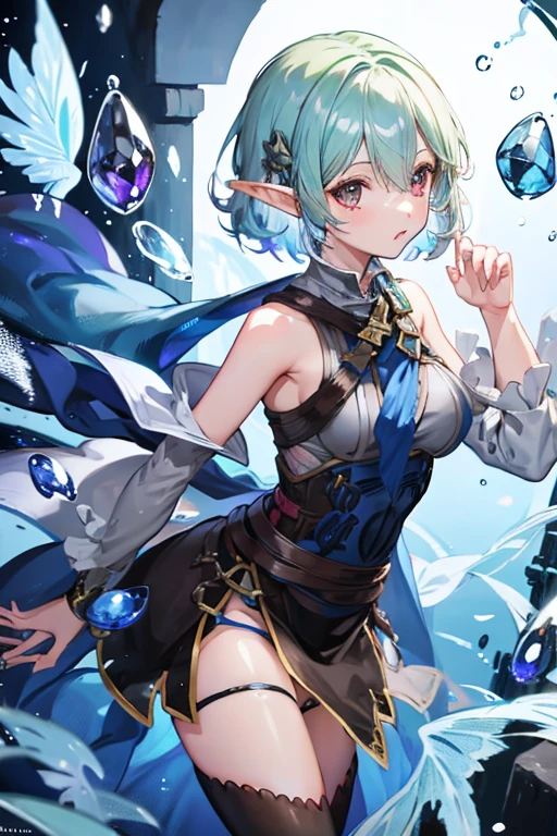 girl,elf,short hair blue,mage,cute,magic