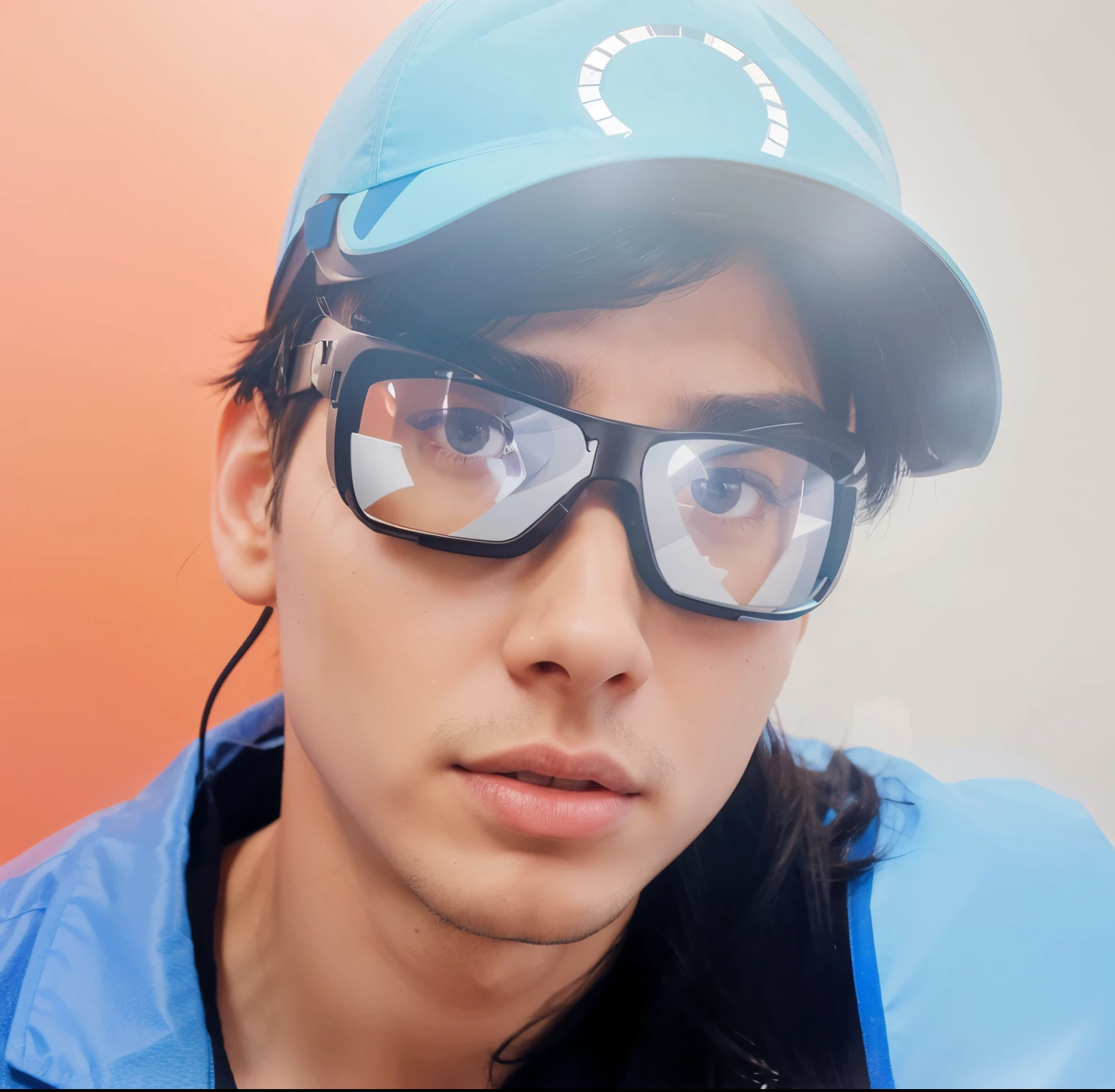 vector illustration of black hair young man futuristic style VR glasses blue background