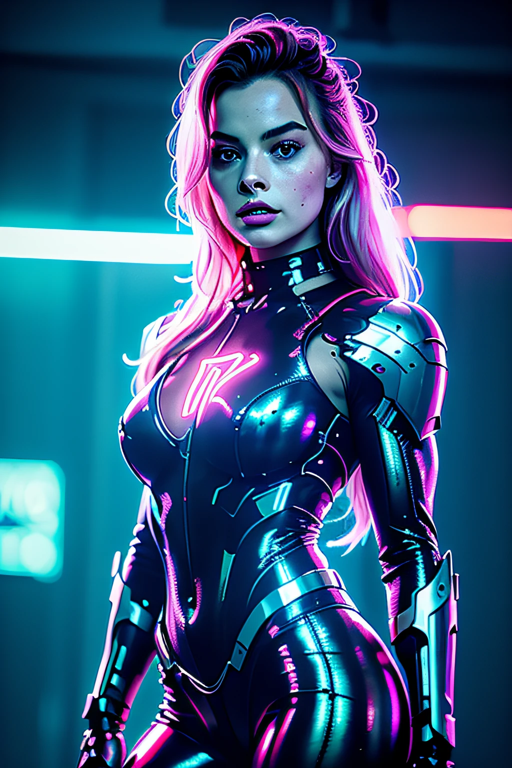 Margot Robbie, master part, best quality,
1girl,ives menina,Mecha,beautiful lighting, (Mulher musculosa:1.3), (Neon light:1.1),(Noite:1.3),