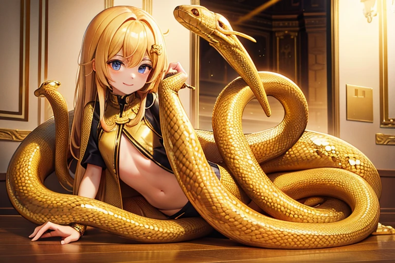 HD，Uncensored，4K perfect picture quality，best quality，Cleopatra，，There are two golden snakes wrapped around the breasts，Snake head covers nipples naked，golden snake tail，sexy，long blonde hair，golden eyes，