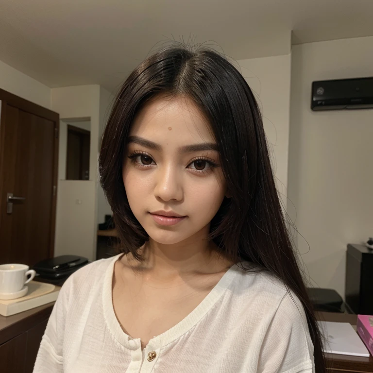 cewek cantik, berwajah tegas, kulit putih, dan rambut panjang