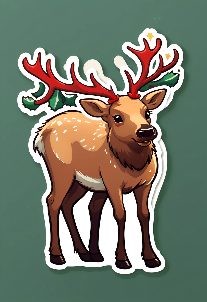 One sticker, Christmas Elk, simple backgound