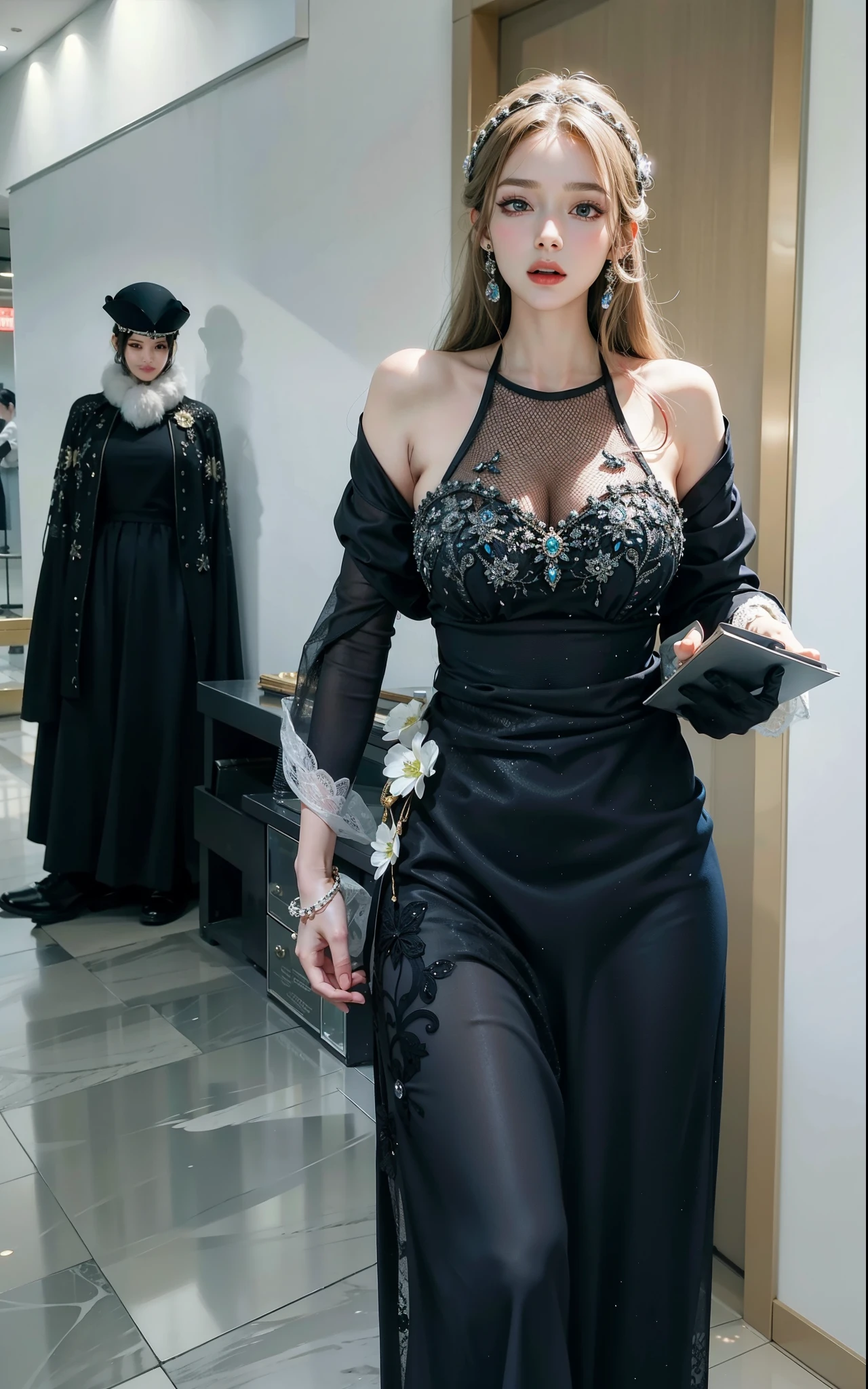 Imperial sister,A detailed eye,Detailed faces,mature face,Ripe body,Tall figure,alluring figure,legs long,4K,k hd,fleshy feeling,White translucent lace,Fair and plump figure,Nice face,Cherry small mouth,beautiful and delicious(3D royal sister),Gorgeous jewel-encrusted gown, crystals and diamonds,Feather Glass Helmet