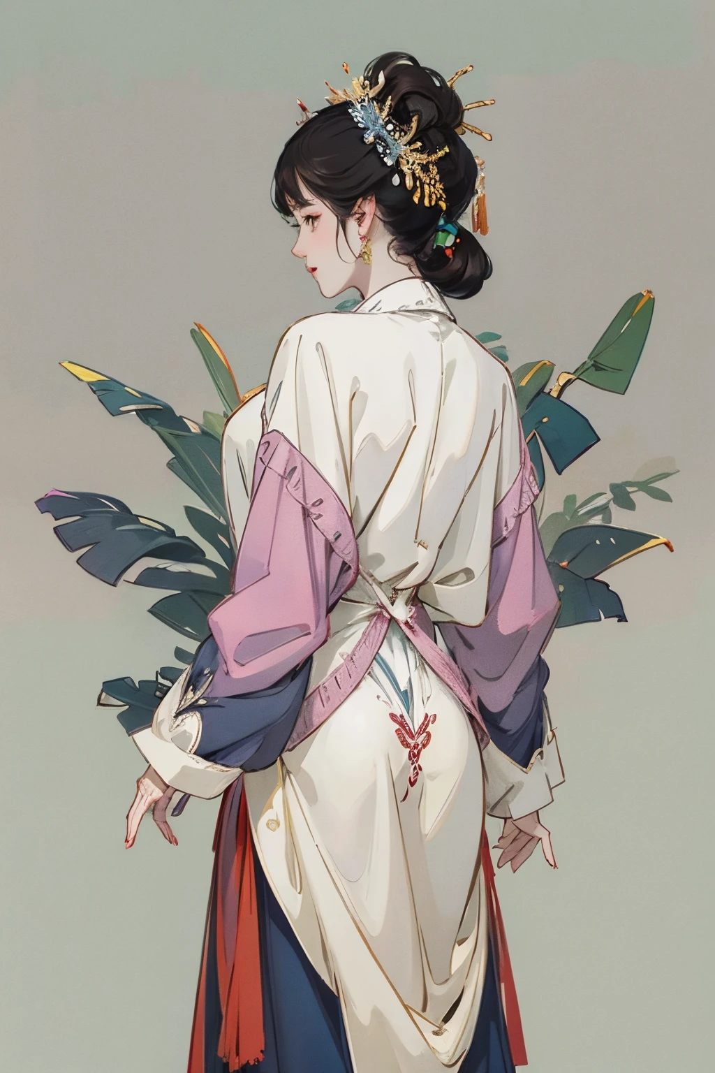 period clothing,femele,back shadow,At the back,without background