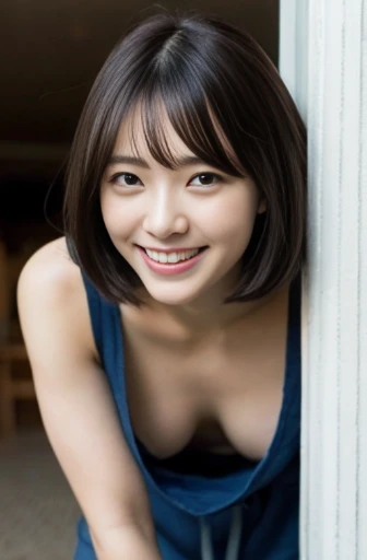 （There is a woman sitting at a table drinking beer, bar girl, In a tatami room, with a drink, Drinking beer, In the pub, In the pub, at bar, drinking beer at bar, Drink at the bar）in a house、downbrouse、No bangs:1.10、straight flat chest:1.20, (leaning-forward:1.3)、（Woman with beer）、(Oversized dress、Loose dress、Low Cut Dress:1.5)、bra very.10, Pink areola is visible:1.20,  A Cup:1.20, Erotic, (top-quality、8K、32K、​masterpiece)、japanes、20yr old、Very pretty girl、Beautuful Women、crouching down、Bright smile、shinny skin、blurry backround、Ear hooks:1.20, A dark-haired:1.10, Upper body close-up、Shot from above、A refreshing smile,Alafed Girl, chiho, iwakura lain, closeup Iwakura Lain, With short hair, Shiori Teshirogi, Kotegawa Yui, hime-cut, She is 20 years old, sui ishida with black hair, lain iwakura, girl cute-fine-face, Clear pubic contours,(Small breasts), hight resolution, ighly detailed, top-quality, [​masterpiece:1.6],, ighly detailed, nffsw, finely detail, top-quality, , Cinematographic lighting, 1girl in、20yr old、Cute Japan Girls、perfect body type、, Cute droopy eyes、Beautiful big eyes、ultra-detailliert、hight resolution、Transcendent beauty　top-quality、​masterpiece、majicMIX Real、(Raw photography:1.2)、(Photorealsitic:1.4)、