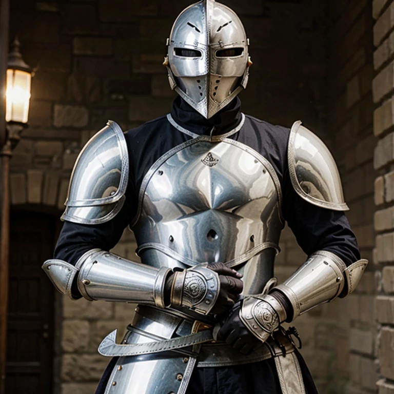 Homem de armadura de gladiador espada