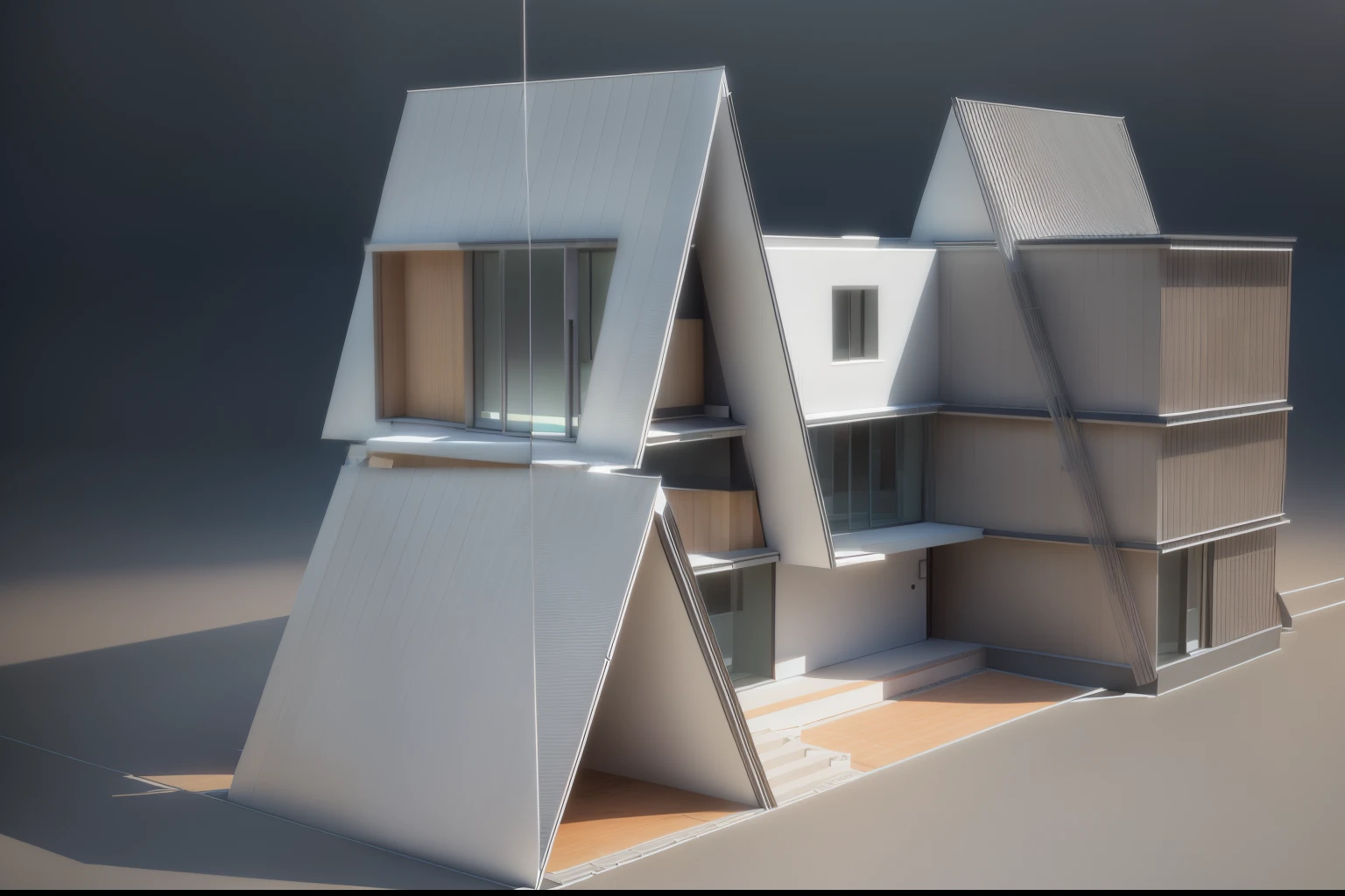 a close up of a building with a window and a roof, concept house, sketch - up, front perspective, detail render, front-view, extremely detailed frontal angle, 3/4 view, 3 / 4 view, rendered 3d model, front top side view, mid-view, front symetrical, zoomed out view, front view, with 3d render