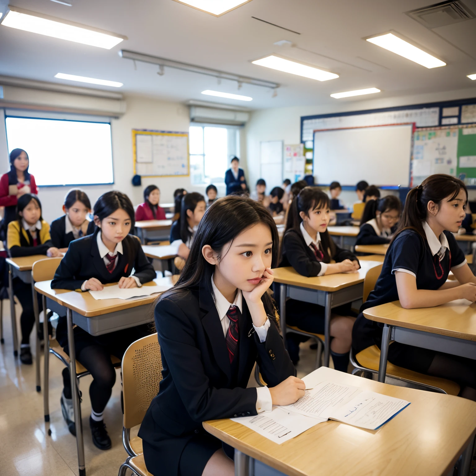 Many people are listening to the class in the school classroom