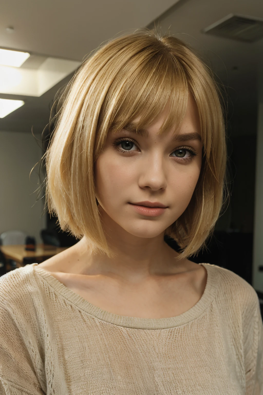 blonde girl 18 years old with bob haircut