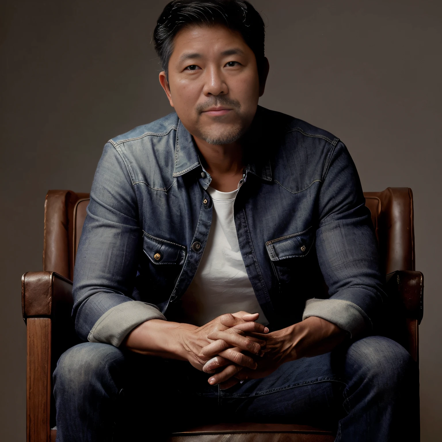 arafed man sitting in a chair with his hands folded, gregg araki, michael okuda, sangsoo jeong, art jiro matsumoto, john park, hiroaki tsutsumi style, david nakayama, korean artist, jinsung lim, ken ishikawa, masahiro ito, hong soonsang, yoji takeshige, hyung - tae kim