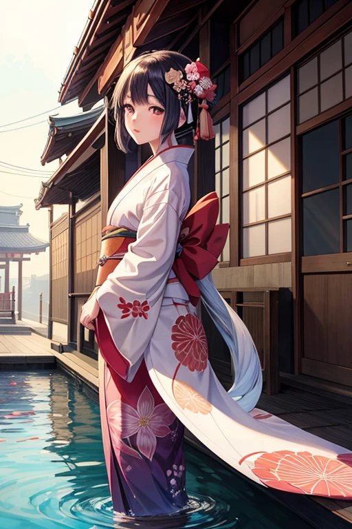 anime girl in kimono outfit standing in front of a building, in kimono, in a kimono, anime style illustration, clean detailed anime art, inspired by Itō Shinsui, by Torii Kiyomasu, japanese art style, beautiful anime art style, anime style portrait, in the art style of ukiyo - e, artwork in the style of guweiz