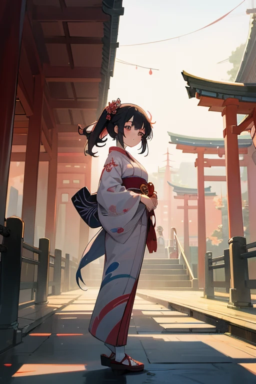 anime girl in kimono outfit standing in front of a building, in kimono, in a kimono, anime style illustration, clean detailed anime art, inspired by Itō Shinsui, by Torii Kiyomasu, japanese art style, beautiful anime art style, anime style portrait, in the art style of ukiyo - e, artwork in the style of guweiz