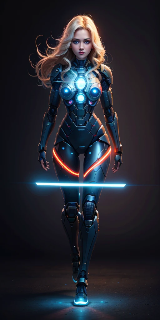 FULL BODY, STANDING STRAIGHT, woman, left bionic glowing eyes